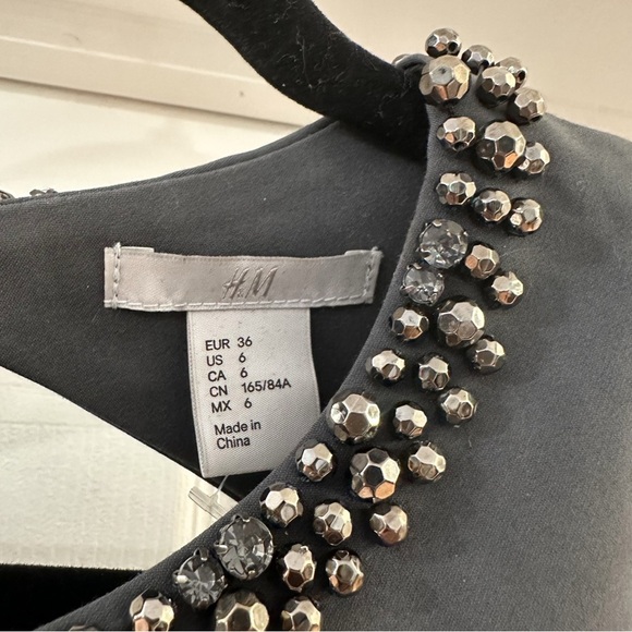H&M Jewel Collared Sleeveless Bodycon Cocktail Mini Dress Gray sz 6 - Picture 3 of 7